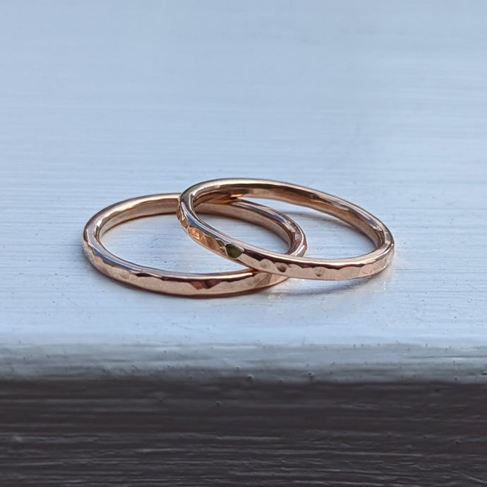 9ct rose gold stacking ring Hammered finish x2 Size Q (US 8)