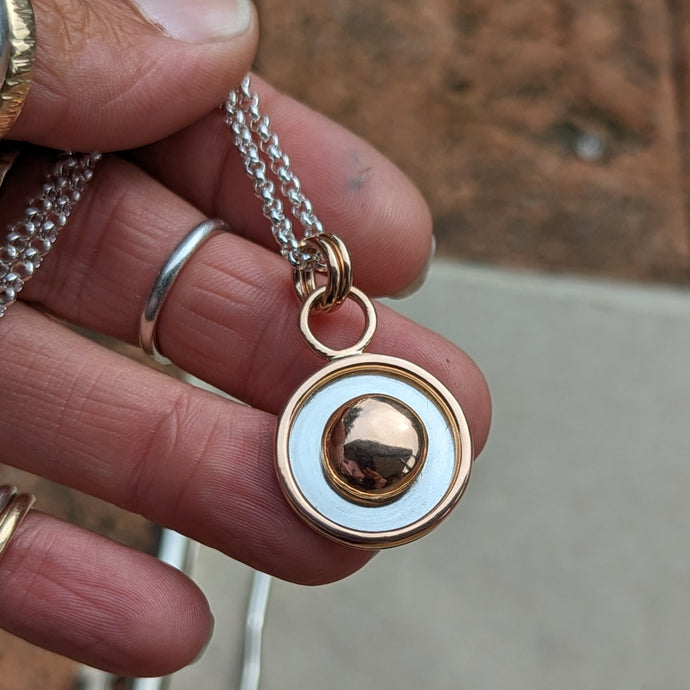 Sterling silver and 9ct rose gold shadow box pendant