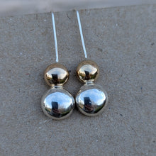 Load image into Gallery viewer, Sterling silver and 9ct yellow gold blob dangle earrings number 3