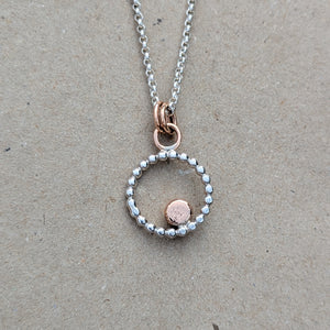 Sterling silver beaded ring and 9ct rose gold blob pendant