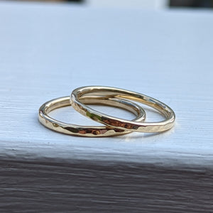 9ct yellow gold hammered finish stackers