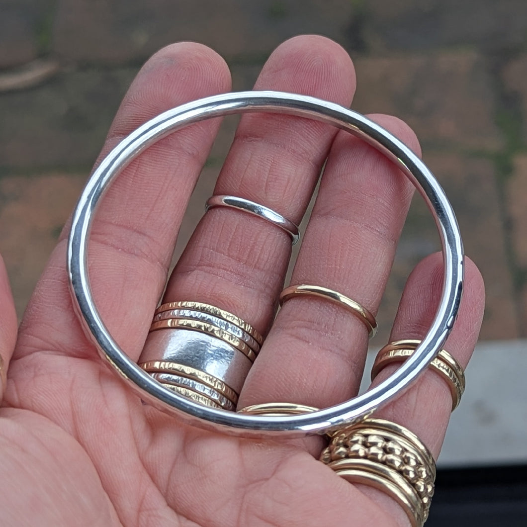 4mm round hammered sterling silver bangle