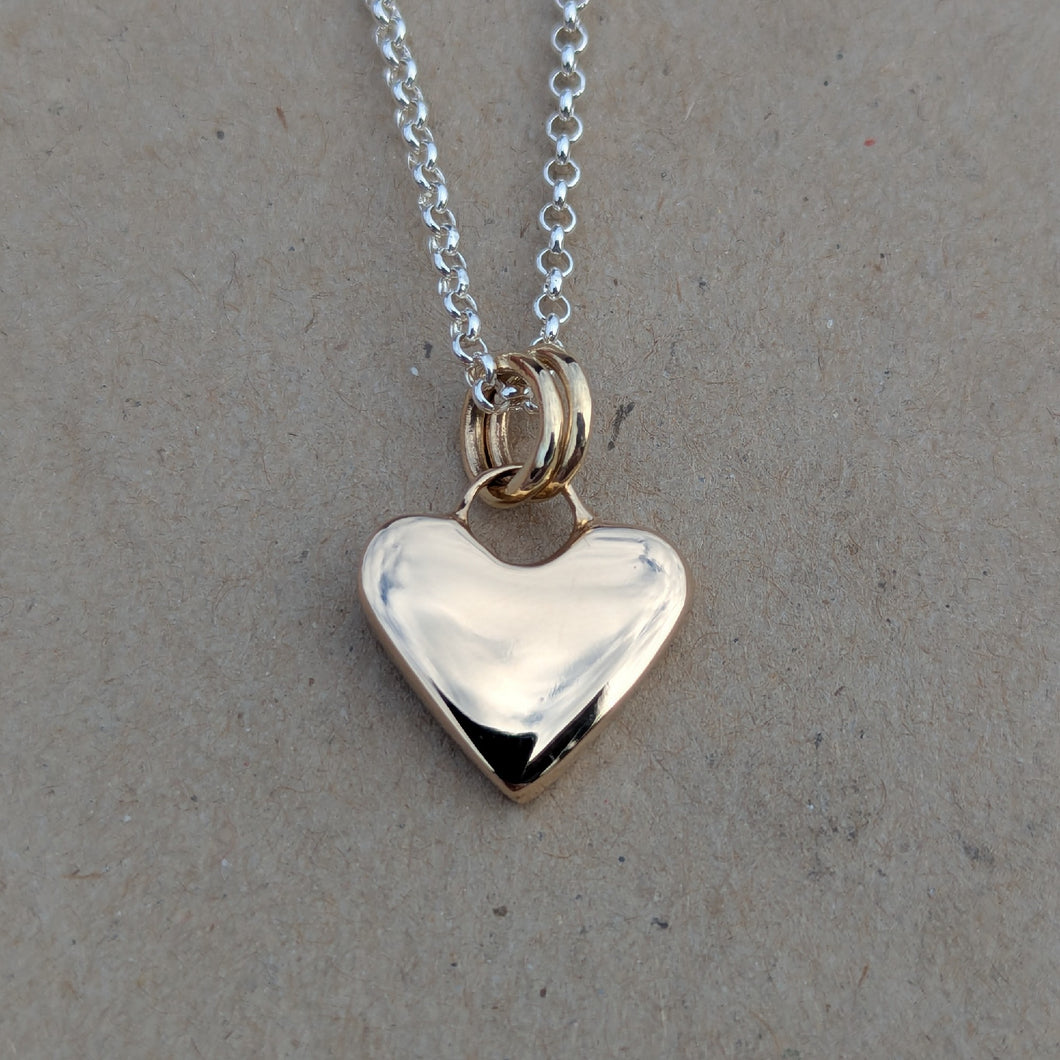 Solid 9ct yellow gold sand cast heart pendant