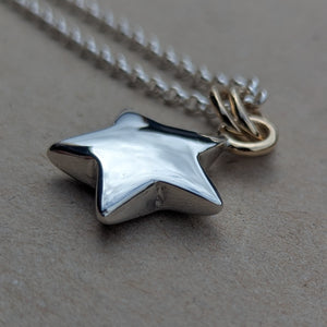 Sterling silver sand cast star pendant with 9ct solid yellow gold rings