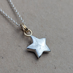 Sterling silver sand cast star pendant with 9ct solid yellow gold rings