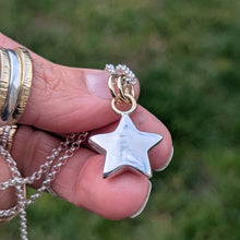 Load image into Gallery viewer, Sterling silver sand cast star pendant with 9ct solid yellow gold rings