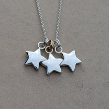 Load image into Gallery viewer, Sterling silver sand cast star pendant with 9ct solid yellow gold rings