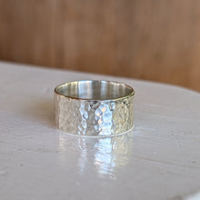 Load image into Gallery viewer, Sterling silver 11mm wide hammered band size V 1/2