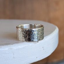 Load image into Gallery viewer, Sterling silver 11mm wide hammered band size V 1/2