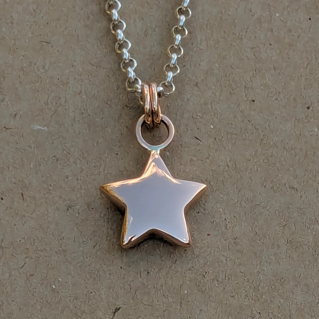 9ct solid rose gold sand cast star pendant