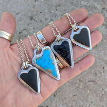 Load image into Gallery viewer, Sterling Silver and black jade actinolite heart pendant