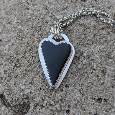 Sterling Silver and black jade actinolite heart pendant
