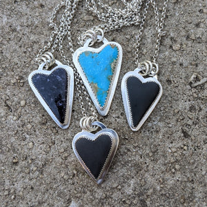 Sterling Silver and black jade actinolite heart pendant