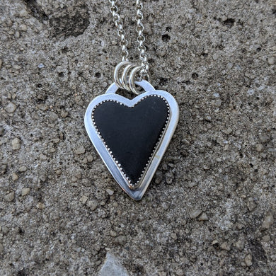 Sterling Silver and black jade actinolite heart pendant