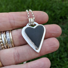 Load image into Gallery viewer, Sterling Silver and black jade actinolite heart pendant