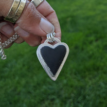 Load image into Gallery viewer, Sterling Silver and black jade actinolite heart pendant