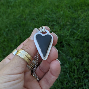Sterling Silver and black jade actinolite heart pendant