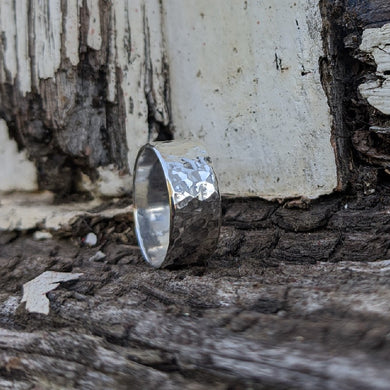 Sterling silver 8mm wide hammered band size U