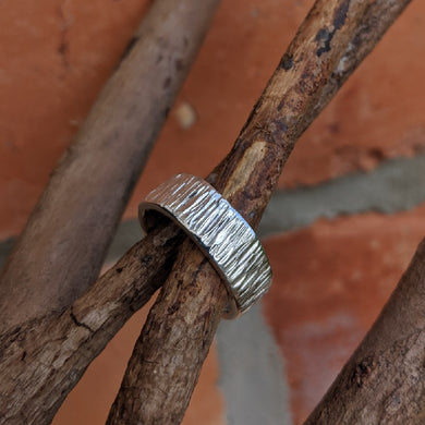 Sterling Silver edge hammered stacker Size P
