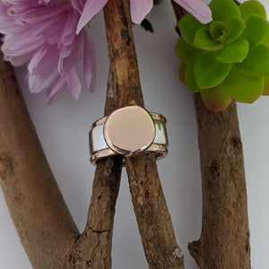 Sterling Silver and 9ct rose gold squashed blob ring size Q