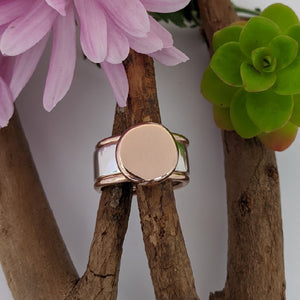 Sterling Silver and 9ct rose gold squashed blob ring size Q
