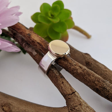 Sterling Silver and 9ct rose gold squashed blob ring size Q