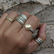 Load image into Gallery viewer, 9ct yellow gold domed disc top stacker with plain band size P 1/2
