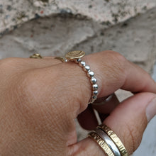 Load image into Gallery viewer, 9ct yellow gold domed disc top stacker with beaded band size P 1/2