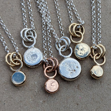 Load image into Gallery viewer, Sterling silver squashed blob pendant with x2 yellow gold rings