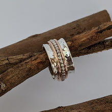 Load image into Gallery viewer, Sterling silver and rose gold spinning ring size O