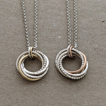 Load image into Gallery viewer, 5 ring pendant with x2 9ct rose gold rings