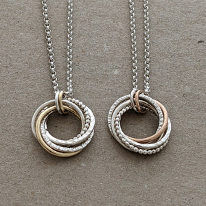 5 ring pendant with x2 9ct rose gold rings