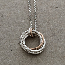 Load image into Gallery viewer, 5 ring pendant with x2 9ct rose gold rings