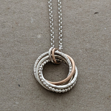 5 ring pendant with x2 9ct rose gold rings