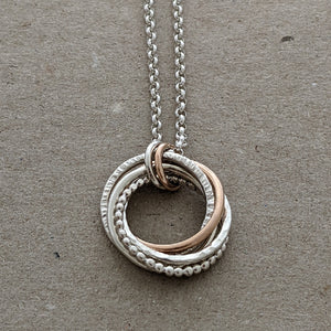 5 ring pendant with x2 9ct rose gold rings