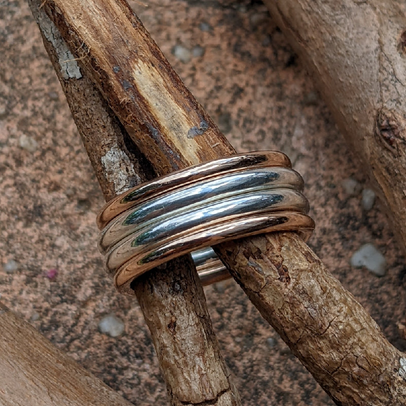 Sterling silver and rose gold stacking set size R 1/2