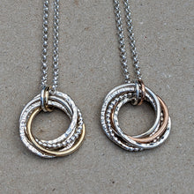 Load image into Gallery viewer, 5 ring pendant with x2 9ct yellow gold rings