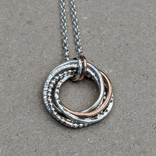 Load image into Gallery viewer, 5 ring pendant with x2 9ct rose gold rings