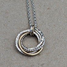 Load image into Gallery viewer, 5 ring pendant with x2 9ct yellow gold rings