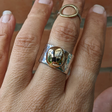 Sterling Silver and 9ct yellow gold blob ring size R