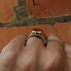 Sterling Silver and 9ct yellow gold blob ring size N 1/2