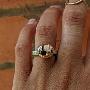 Sterling Silver and 9ct yellow gold blob ring size N 1/2