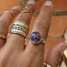 Load image into Gallery viewer, Sterling Silver and yellow gold charoite ring size Q