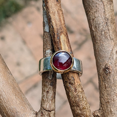 Sterling Silver and yellow gold garnet ring size N