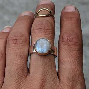 Sterling Silver and yellow gold moonstone ring size Q