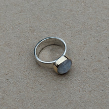 Load image into Gallery viewer, Sterling Silver and yellow gold moonstone ring size Q
