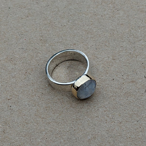 Sterling Silver and yellow gold moonstone ring size Q