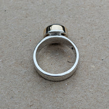 Load image into Gallery viewer, Sterling Silver and yellow gold moonstone ring size Q