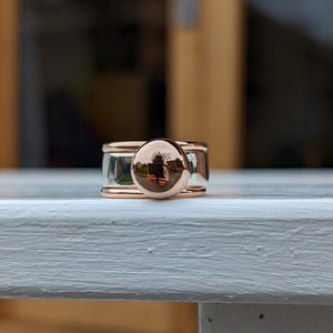 Sterling Silver and 9ct rose gold blob ring size T