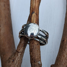 Load image into Gallery viewer, Sterling silver Tangled ring with large silver blob size T